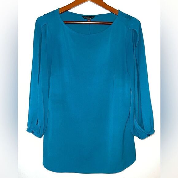 Banana Republic Teal Blouse with open sleeves Size Small - Picture 3 of 10